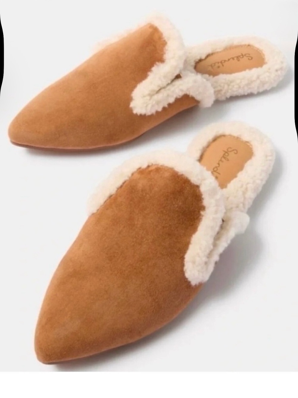 New! Splendid Liza Genuine Leather & Sherpa Mule Loafer Caramel Tan Brown Sz 9